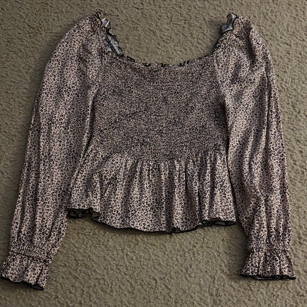 URBAN Romantics Black and Cream Leopard Smocked Blouse